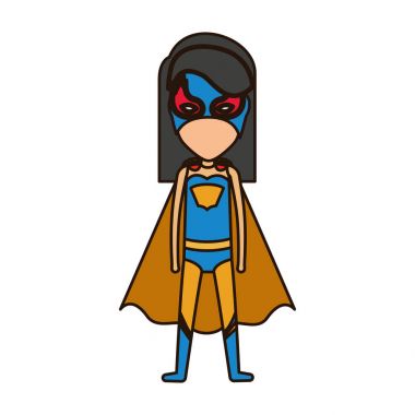 yüzü olmayan duran kız süper kahraman kısa düz saç ve kapalı gözleri ile renkli siluet