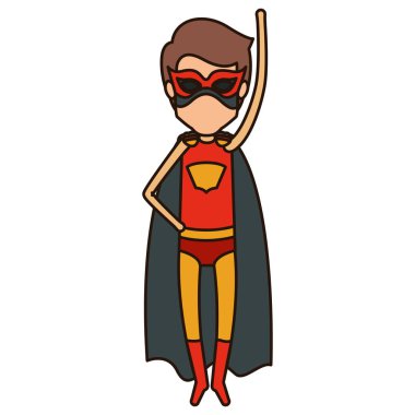 yukarı kolu ile uçan ve gözleri kapalı meçhul süper kahraman adamla renkli siluet