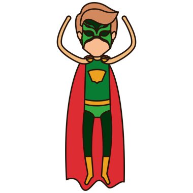 gözleri kapalı ve dikey olarak uçan kimliksiz süper kahraman erkek ile renkli siluet