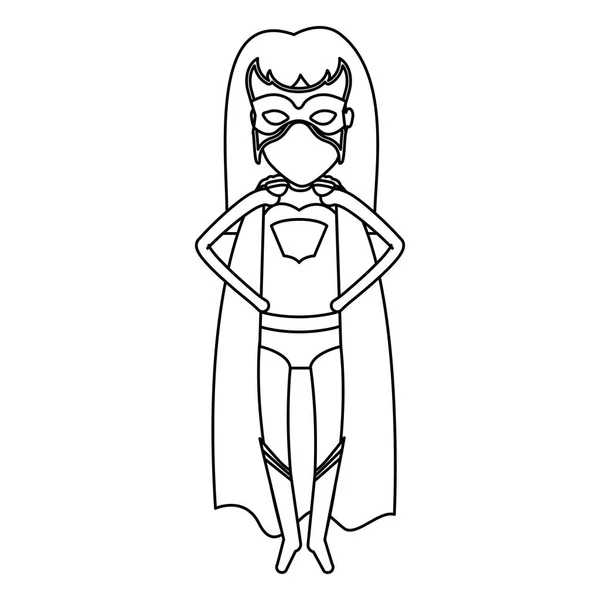 Monokrom siluet tanpa wajah wanita superhero terbang dengan tangan di pinggang Anda - Stok Vektor