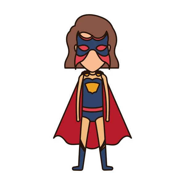 Warna-warni siluet dengan berdiri gadis superhero dengan rambut pendek dan mata tertutup - Stok Vektor