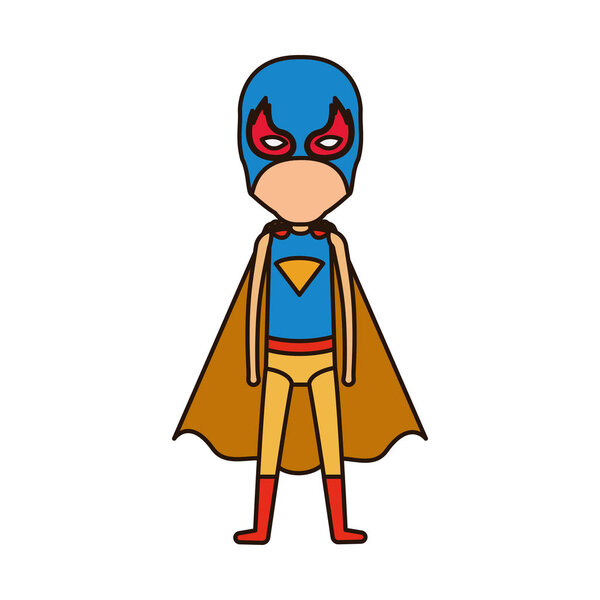 красочный силуэт с стоящим безликим ребенком супергероем с закрытыми глазами
