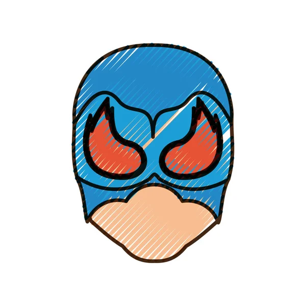 Цветной силуэт карандаша безликого человека супергероя в маске с пламенем вокруг глаз и толстым контуром — стоковый вектор