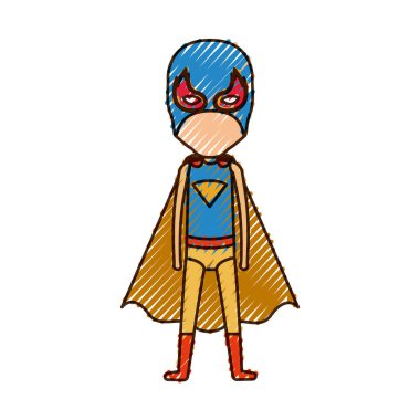 yüzü olmayan çocuk süper kahraman ayakta ile renkli kalem siluet