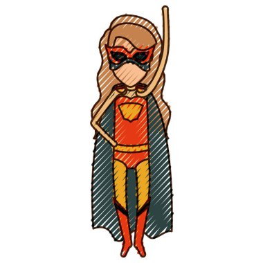 renkli kalem siluet kadar kolu ile uçan uzun saçlı süper kahraman meçhul kızla