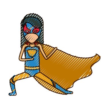 renkli kalem siluet meçhul kız süper kahraman Savunma poz ile