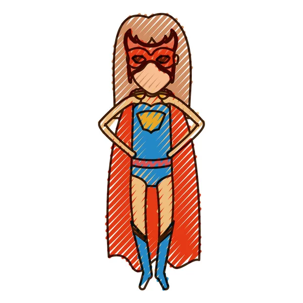 Buntstift-Silhouette mit Superheldin gesichtslose Frau fliegen mit den Händen in der Taille — Stockvektor