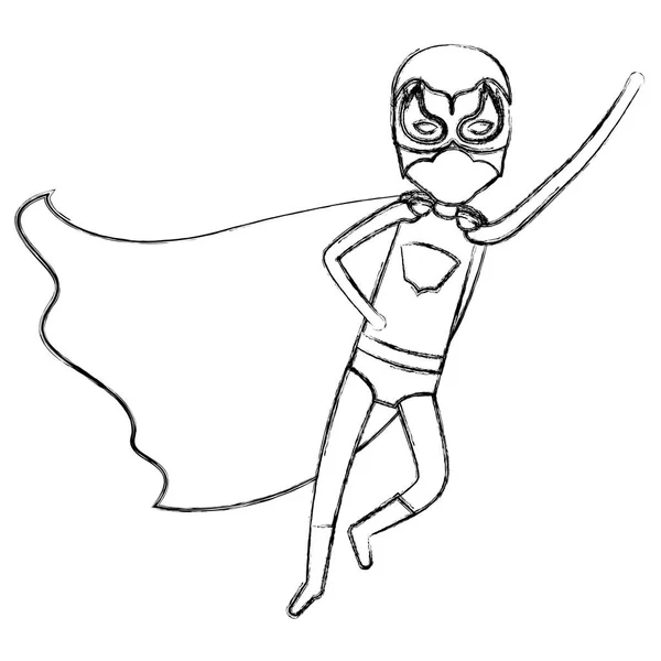 单色的模糊的轮廓的超级英雄男孩在对角线方向飞行不露面 — 图库矢量图片