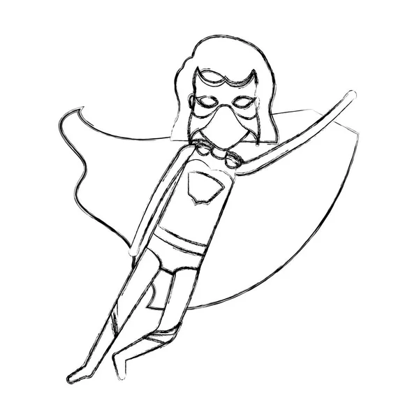 Monochromatický rozmazané kontury anonymní superhrdina dívka s krátkými vlasy létání ve směru úhlopříčky — Stockový vektor