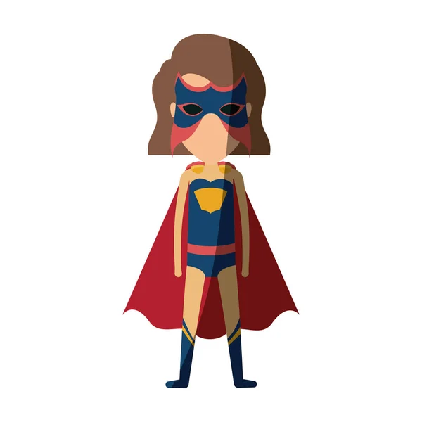 Warna-warni siluet dengan berdiri tanpa wajah gadis superhero dengan rambut pendek dan tanpa kontur - Stok Vektor