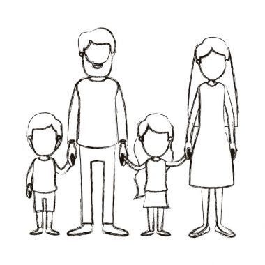 siluet karikatür meçhul aile anne ve küçük çocuklar elleri alınan bulanık