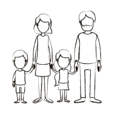 bulanık siluet karikatür meçhul aile grubu anne ve küçük çocuklar el ele