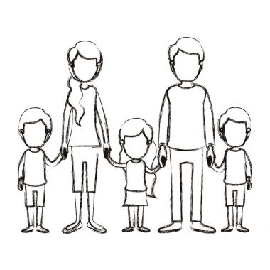 bulanık siluet karikatür meçhul ailesi ile anne ve küçük çocuklar alınan eller