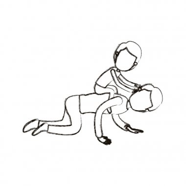 bulanık siluet karikatür meçhul babası at sırtında oynayan çocuk ile