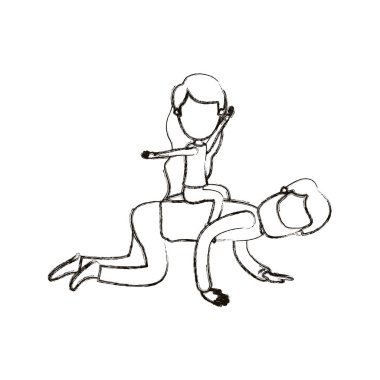 bulanık siluet karikatür meçhul sakallı baba at sırtında oynayan kızla