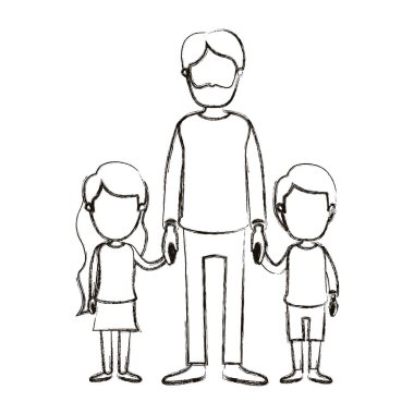 bulanık siluet karikatür meçhul tam vücut sakallı adam kız ve erkek ile el ele