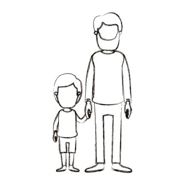 bulanık siluet karikatür meçhul tam vücut adam ile küçük çocuk el ele