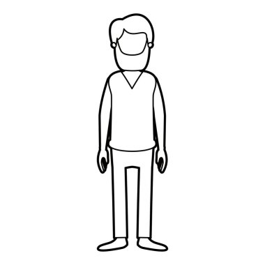 siyah kalın kontur karikatür meçhul tam vücut adamla sakal ve bıyıkla giyim