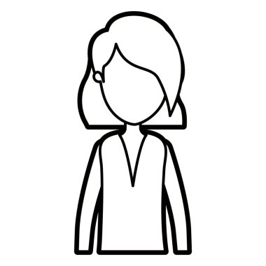 siyah kalın kontur karikatür meçhul yarım vücut kadınla kısa saç modeli