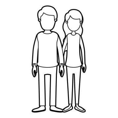 siyah kalın kontur karikatür meçhul tam vücut çift casual giyim