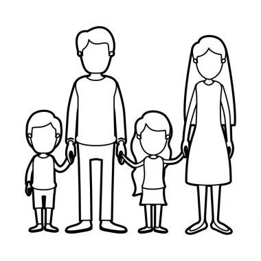 siyah kalın kontur karikatür meçhul aile anne ve küçük çocuklar alınan eller