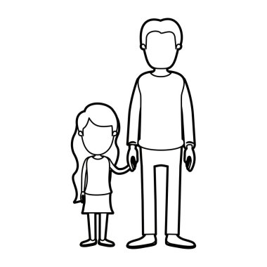 siyah kalın kontur karikatür meçhul tam vücut youn adam küçük kızla el ele