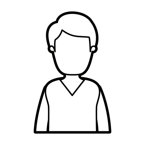 Czarny gruby kontur karykatura twarzy pół ciała człowieka z płaszcz i fryzurę — Wektor stockowy
