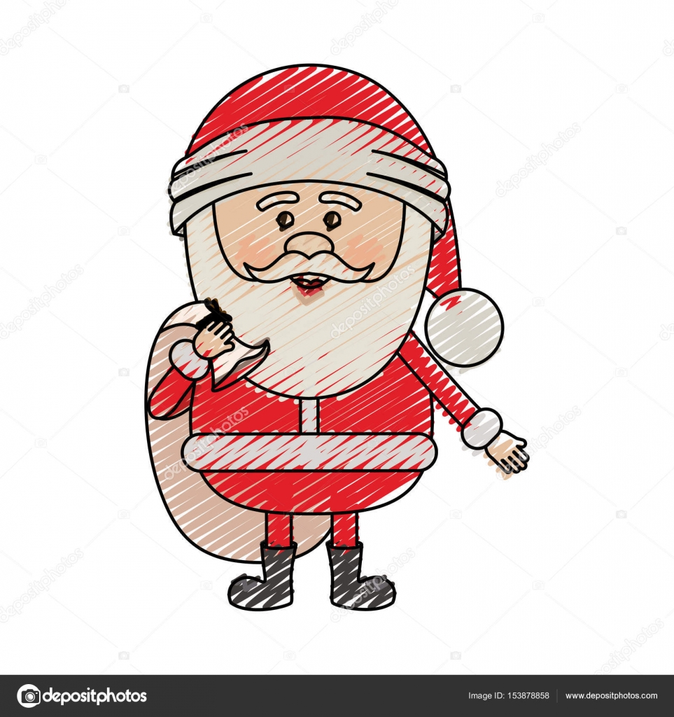Fumetto di colore pastello striscia di Babbo Natale con il sacchetto del regalo — Vettoriale Stock