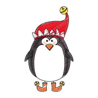 renk mum boya şerit karikatür penguen çizme ve eldiven ve Noel şapka ile