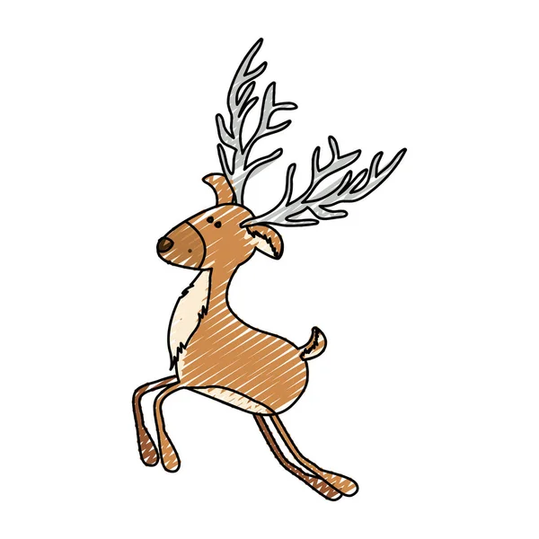 Fumetto a strisce a colori di divertenti renne che saltano con corna grigie — Vettoriale Stock