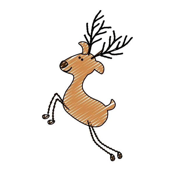 Dibujo animado a rayas de crayón de color de reno divertido saltar — Archivo Imágenes Vectoriales