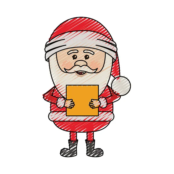 Цветной карандашный рисунок Санта-Клауса с пакетом — стоковый вектор