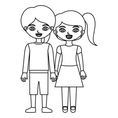 Black contour couple children with taken hands vector