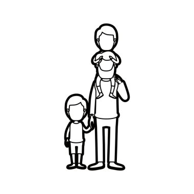 karikatür kalın kontur meçhul çocuk arka ve eller alınan çocuk ile baba sakallı
