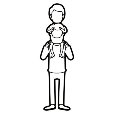 karikatür kalın kontur meçhul sakallı baba sırtında çocukla