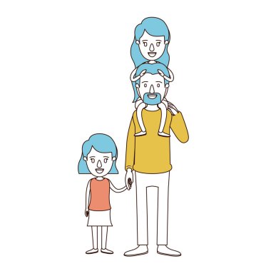 karikatür renk bölümleri ve baba ile kızı geri ve eller alınan kız mavi saç