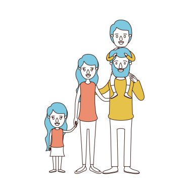 karikatür renk bölümleri ve büyük aile anne arka ve eller alınan İngitere çocukla mavi saç