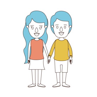 karikatür renk bölümleri ve rahat giyim tam vücut çiftin mavi saç