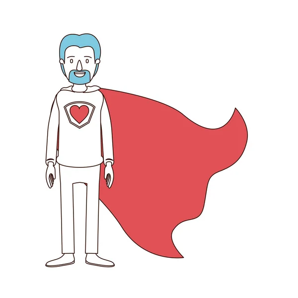 Secciones de color caricatura y cabello azul de cuerpo completo super papá héroe con barba — Vector de stock