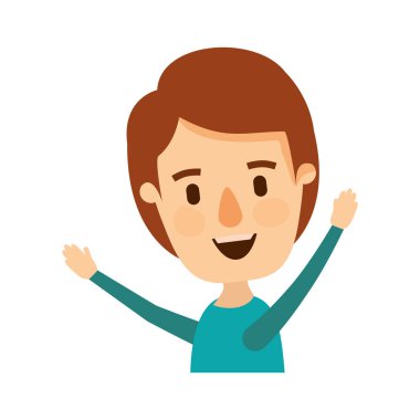 renkli karikatür yan görünümü yarım vücut çocukla eller yukarı