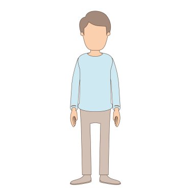 açık renkli karikatür meçhul tam vücut genç adam giyim ve saç modeli ile