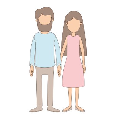 kadın elbiseli uzun saç ve rahat giyim adam açık renkli karikatür meçhul tam vücut Çift