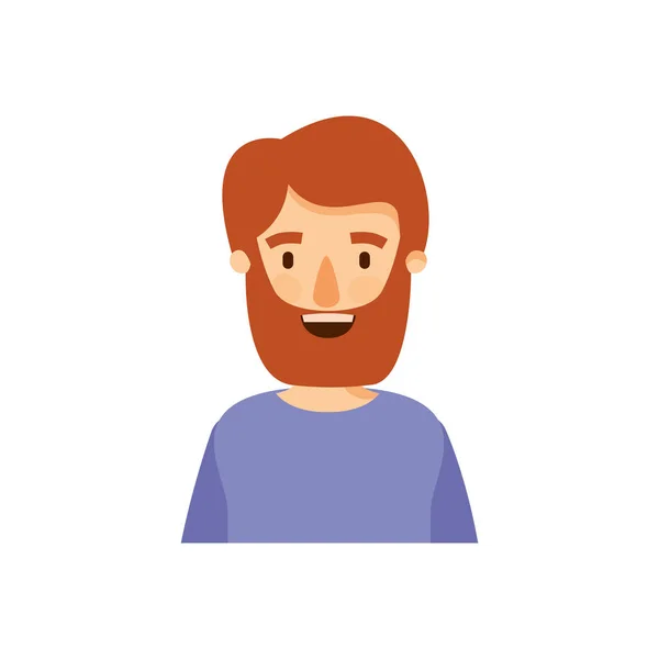 Caricature colorée mi-corps homme barbu avec t-shirt — Image vectorielle