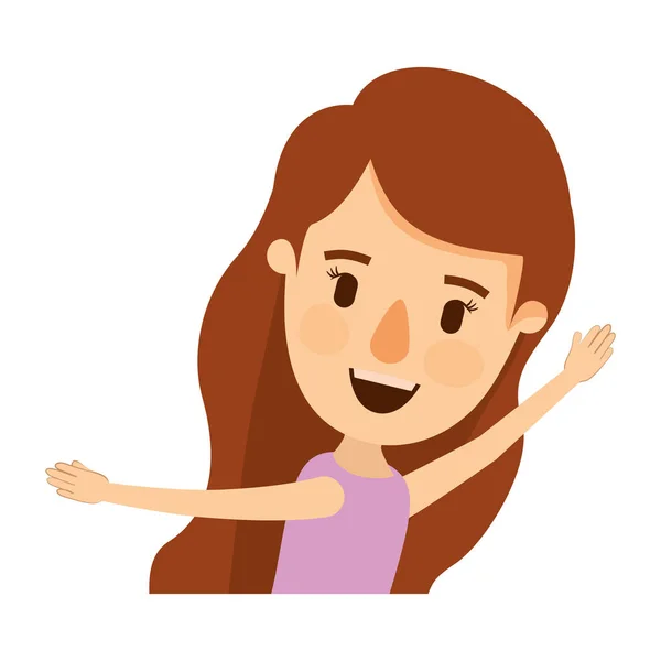 Barevné karikatura bokorys polovinu těla dívka s dlouhé vlnité vlasy a ruce nahoru — Stockový vektor