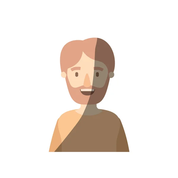 Couleur claire ombre caricature demi corps homme barbu — Image vectorielle
