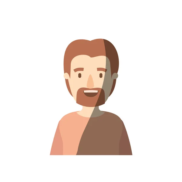 Lichtfarbschattierung Karikatur Halbkörper Mann mit Schnurrbart und Bart — Stockvektor