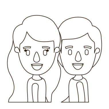 Kontur karikatür yan görünümü yarım vücut çift çocuk kroki