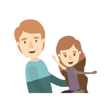 küçük bir kız taşıyan karikatür yarım vücut delikanlı gölge ışık rengi