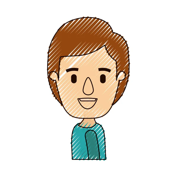 Color crayón raya caricatura vista lateral medio cuerpo chico con peinado — Vector de stock