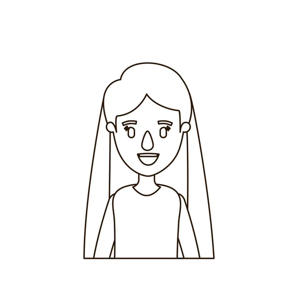 Esquisse contour demi-corps femme aux longs cheveux raides — Image vectorielle
